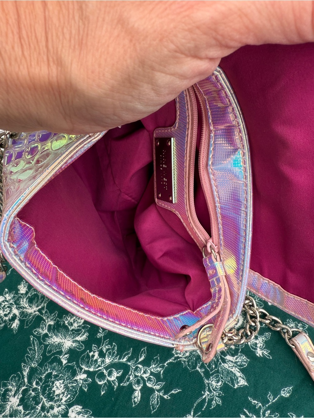 Nine West Iridescent Pink Purple Bubble-Texture Crossbody Bag Gold Chain Strap - Picture 13 of 16